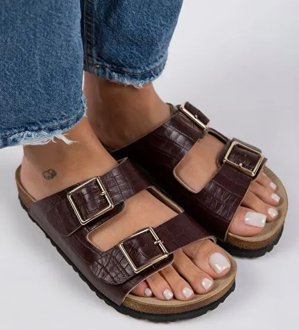 Manijero Bordo Kadın Deri Terlik MNJ.091.04 - Görsel 1