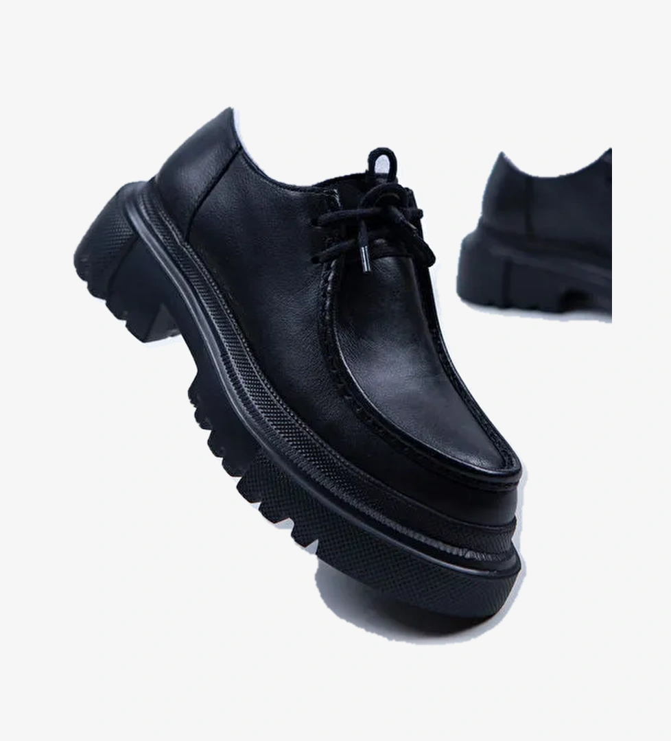 Manijero Carol Kadın Hakiki Deri Bağcıklı Siyah Ayakkabı - Görsel 1