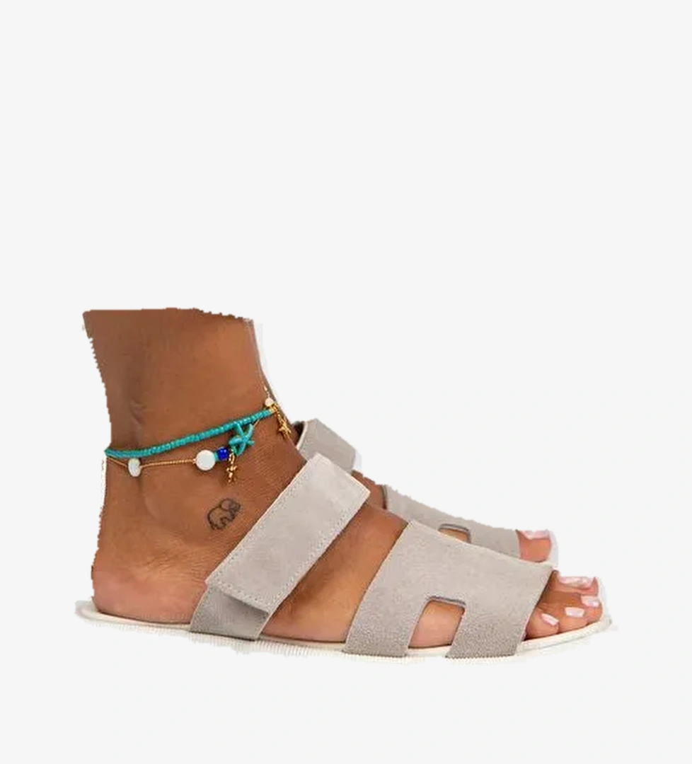 Manijero Bej-Beyaz Kadın Deri Terlik MNJ.031.12 - Görsel 1