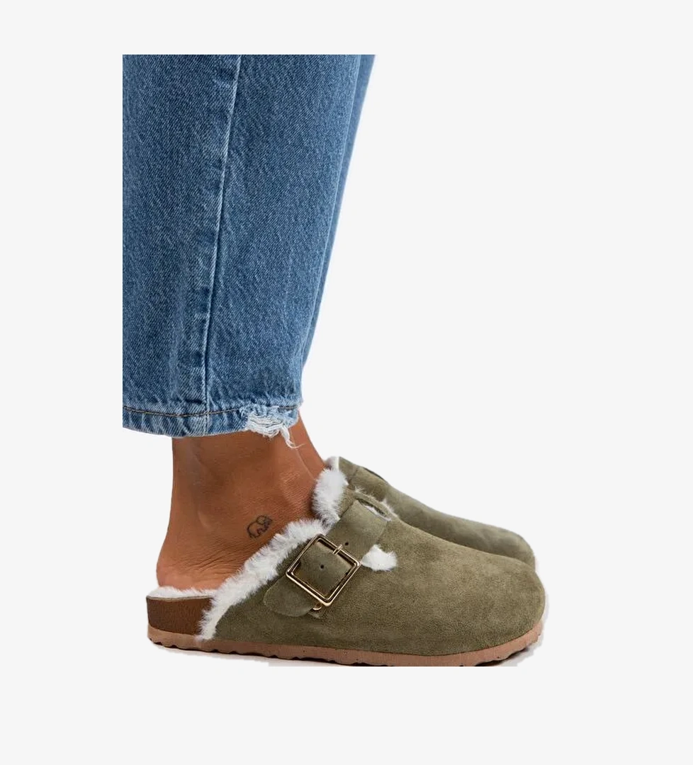 Manijero Haki Kadın Süet Terlik MNJ.098.01 - Görsel 1