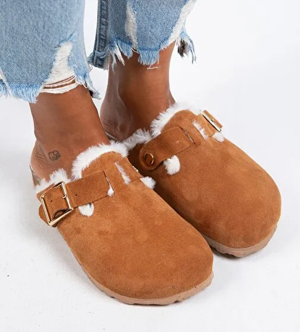 Manijero Taba Kadın Süet - Kürklü Terlik MNJ.098.03 - Görsel 1