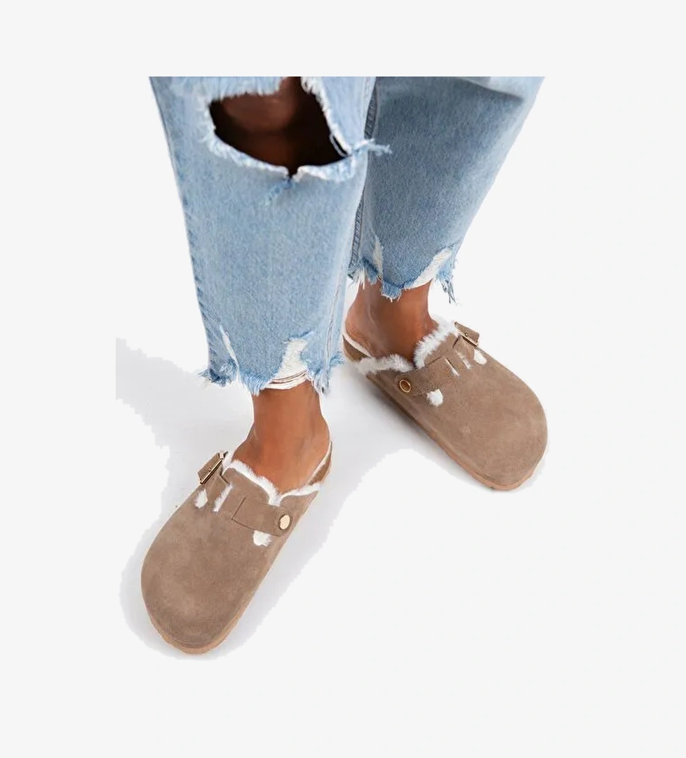 Manijero Vizon Kadın Süet - Kürklü Terlik MNJ.098.04 - Görsel 1