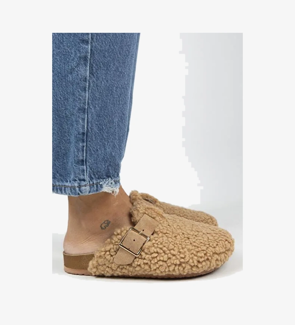 Manijero Karamel Kadın Deri - Kürklü Terlik MNJ.101.05 - Görsel 1