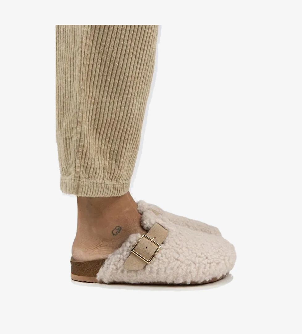 Manijero Bej Kadın Deri - Kürklü Terlik MNJ.101.06 - Görsel 1