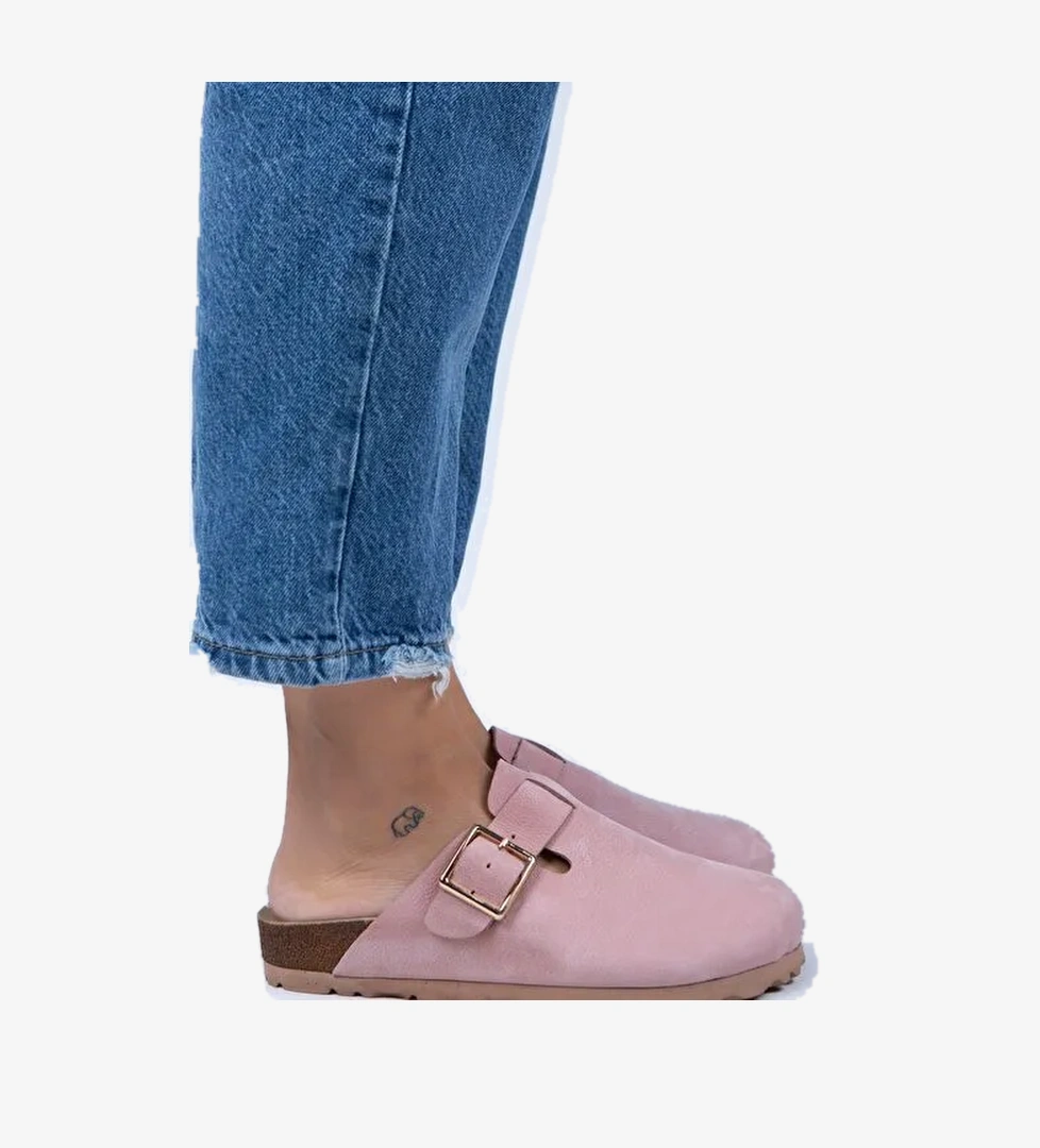 Manijero Pembe Kadın Deri Terlik MNJ.077.06 - Görsel 1