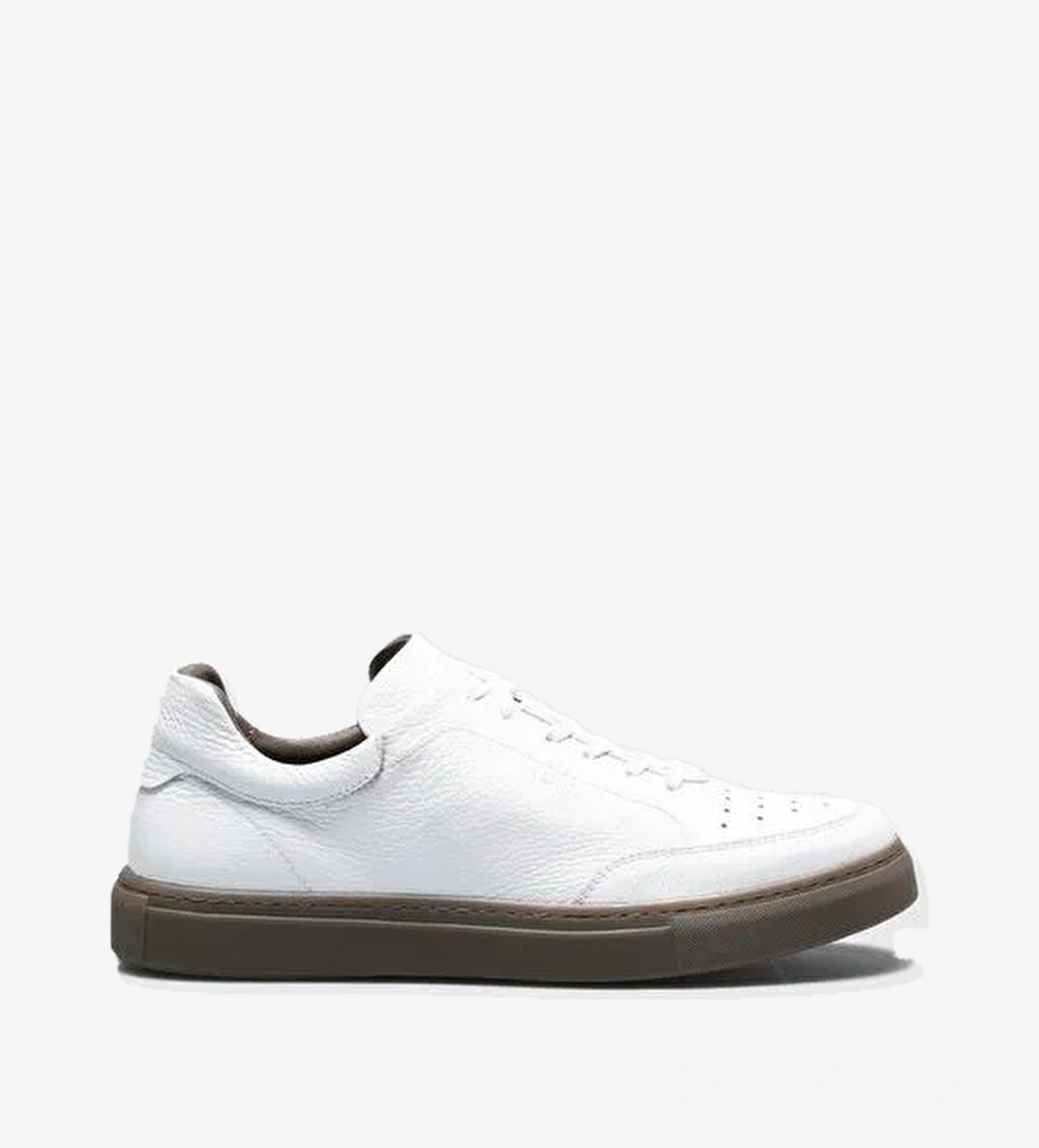 Hakiki Deri Beyaz Bağcıklı Erkek Spor Ayakkabı - Görsel 1