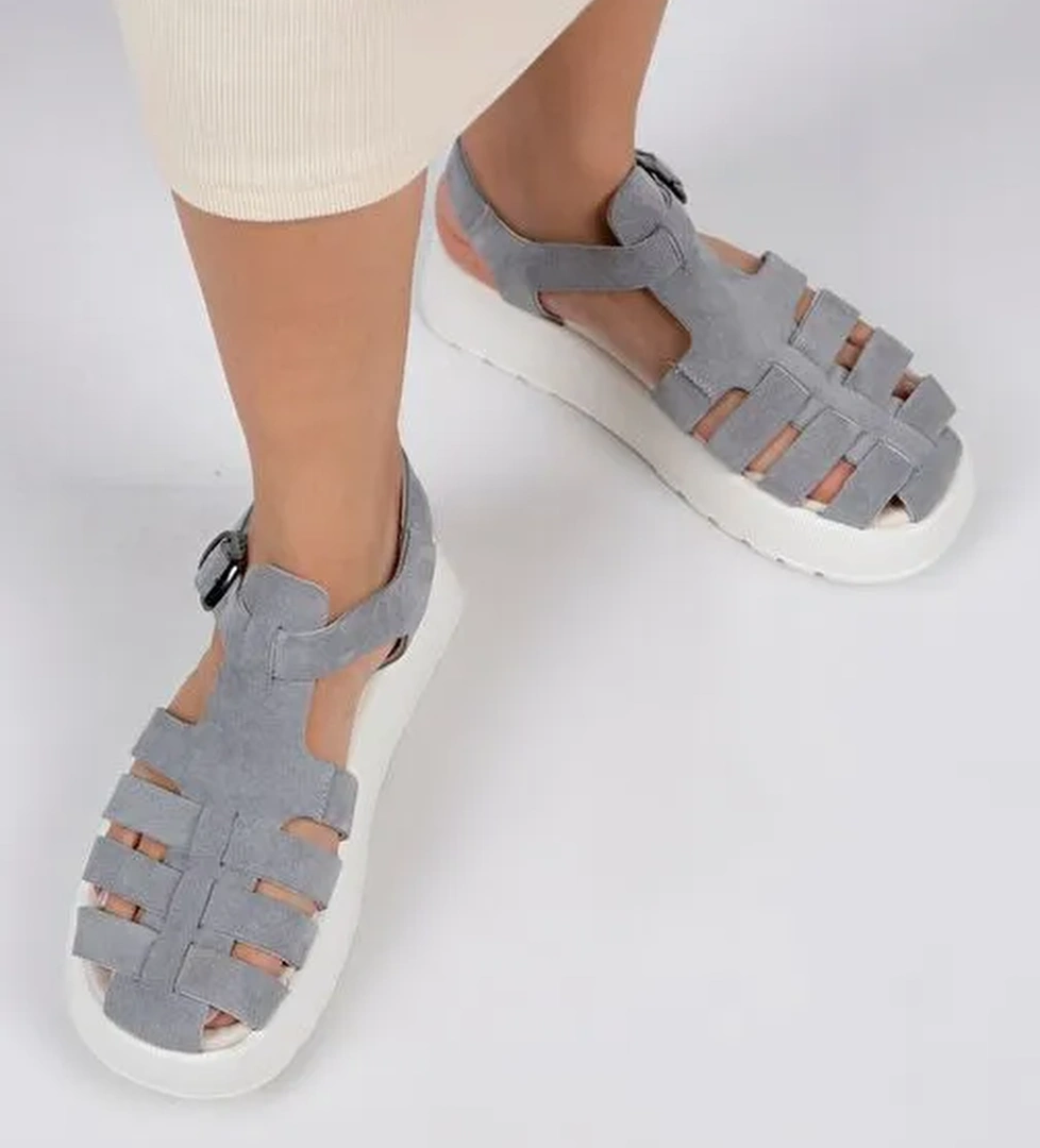 Manijero Gri Kadın Süet Sandalet MNJ.034.11 - Görsel 1