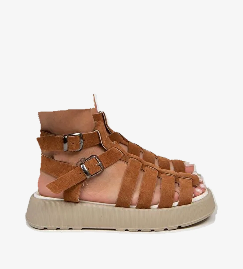 Manijero Açık Taba Kadın Süet Sandalet MNJ.036.04 - Görsel 1