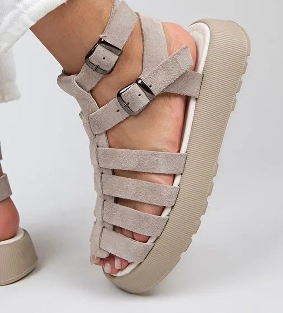 Manijero Bej Kadın Süet Sandalet MNJ.036.05 - Görsel 1