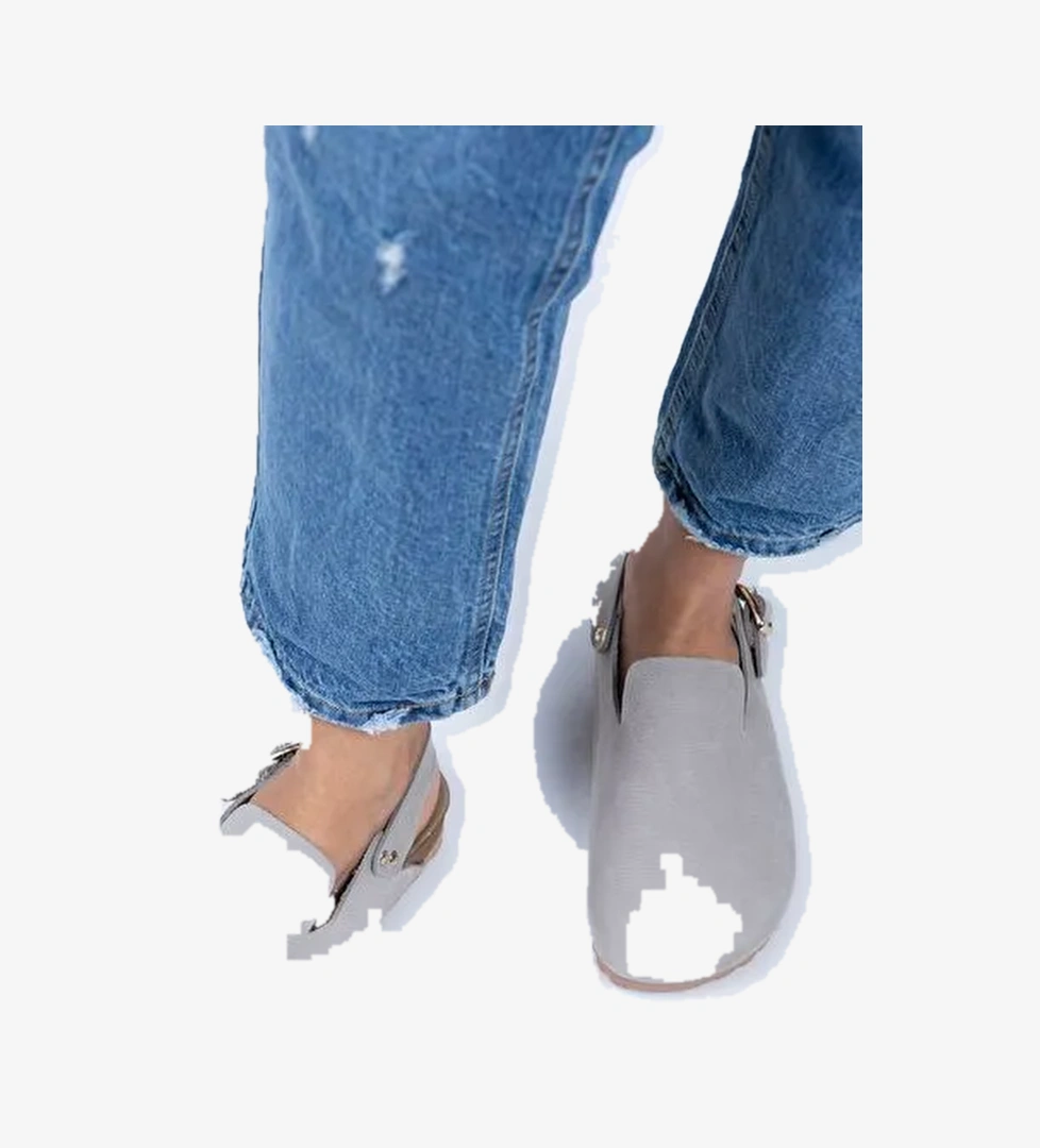 Manijero Açık Gri Kadın Deri Sandalet MNJ.076.06 - Görsel 1