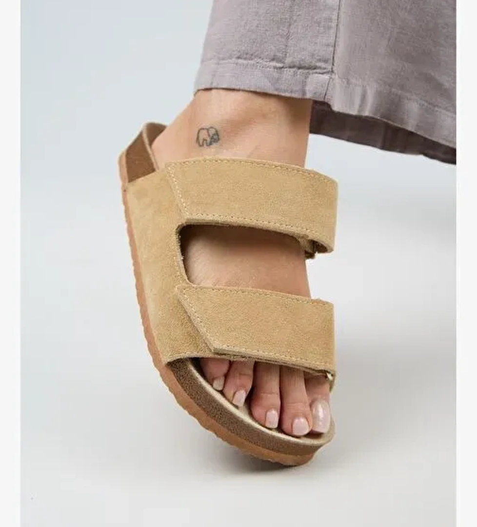 Manijero Bej Kadın Süet Terlik MNJ.009.05 - Görsel 1