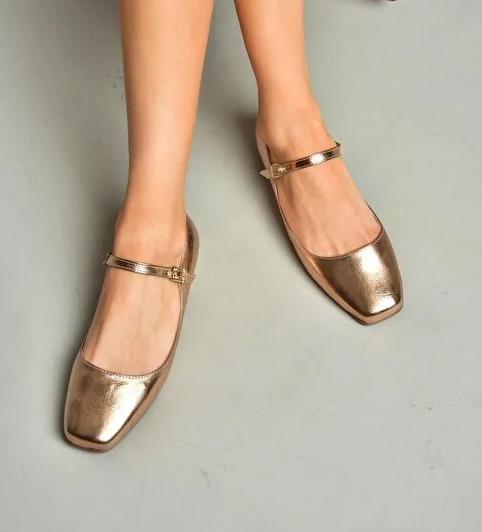 Fox Shoes Bronz Kadın Rugan Babet 12272 - Görsel 1