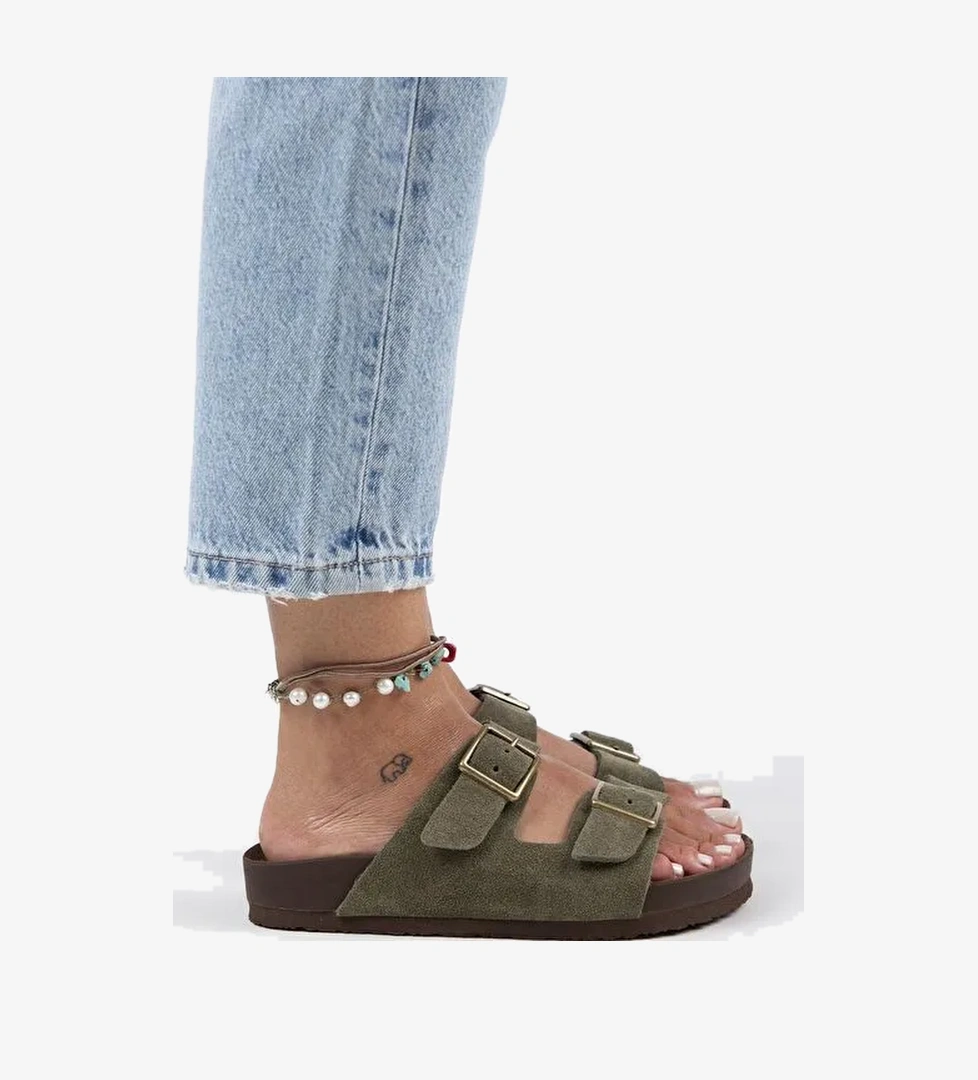 Manijero Haki Kadın Süet Terlik MNJ.124.03 - Görsel 1