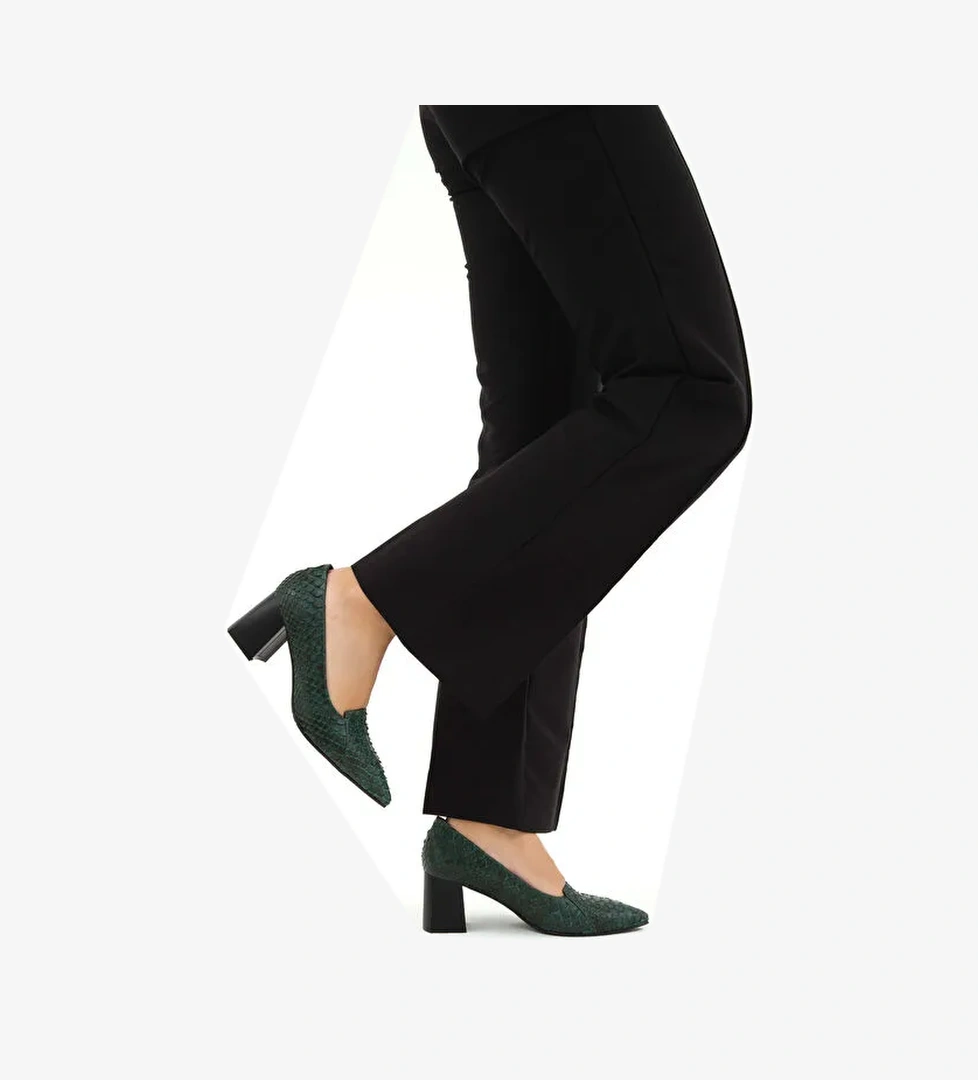 Tamer Tanca Kadın Hakiki Deri Yeşil Yılan Klasik Ayakkabı - Görsel 1