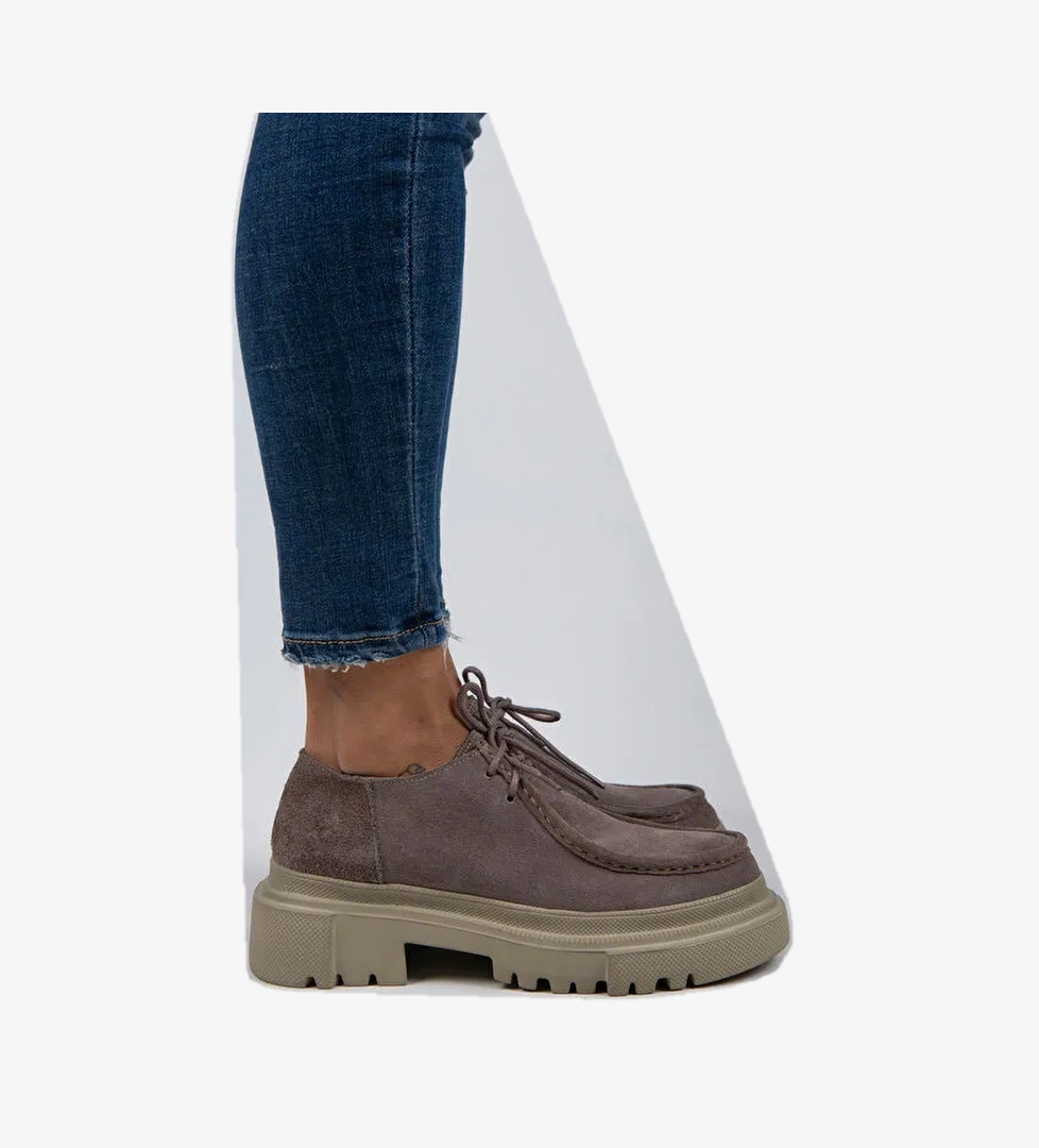 Manijero Carol Kadın Hakiki Deri Bağcıklı Vizon Süet Ayakkabı - Görsel 1