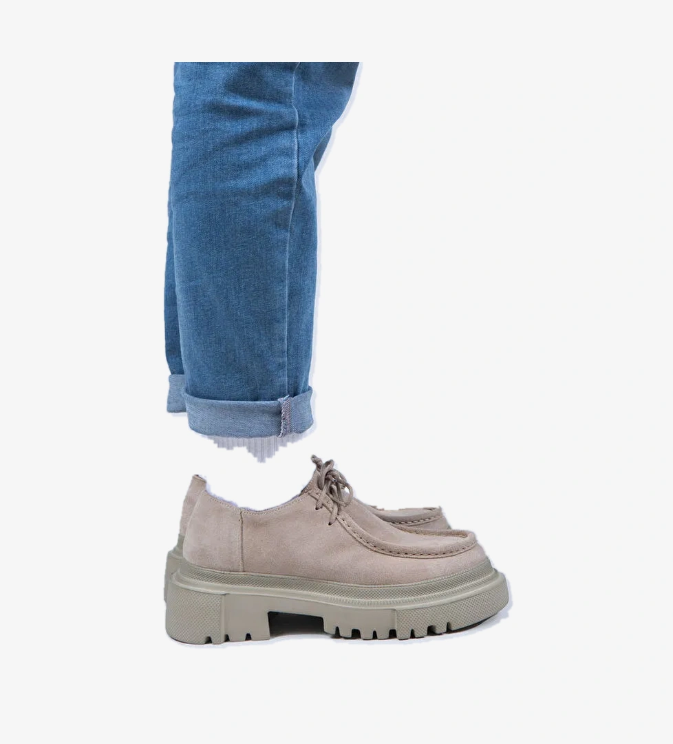 Manijero Bej Kadın Süet Günlük Ayakkabı MNJ.065.01 - Görsel 1