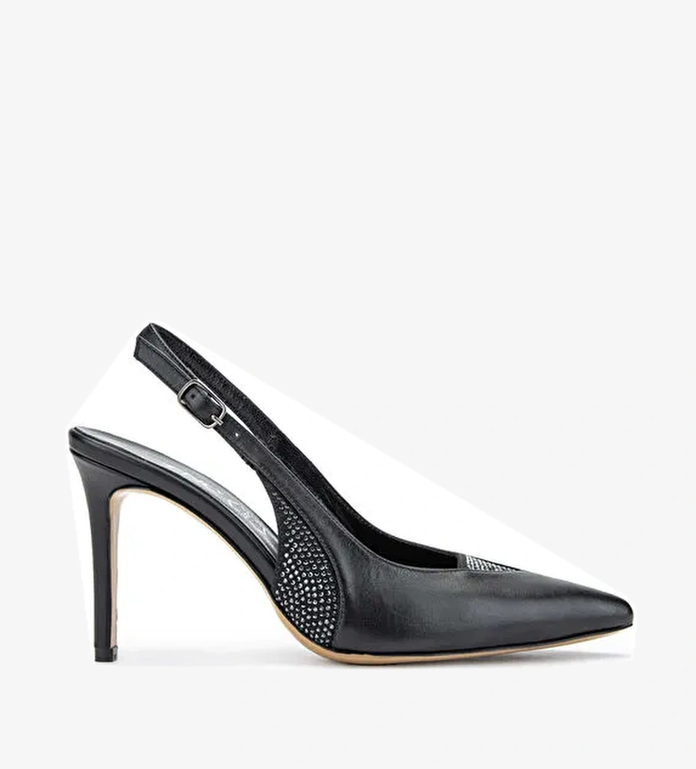 Tamer Tanca Kadın Hakiki Deri Siyah Deri Topuklu Ayakkabı - Görsel 1