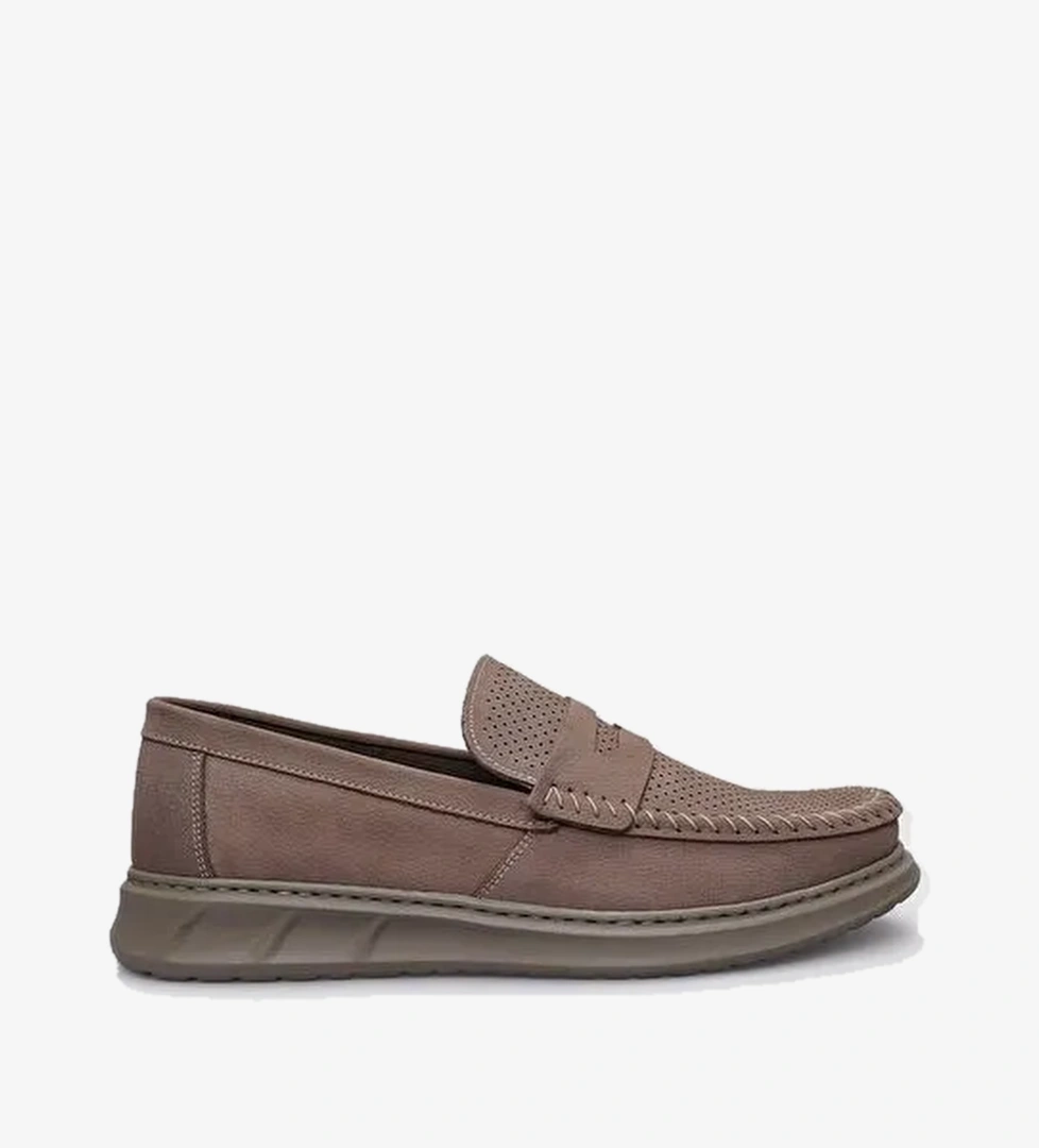 %100 Hakiki Deri Bej Nubuk Erkek Günlük Ayakkabı - Görsel 1