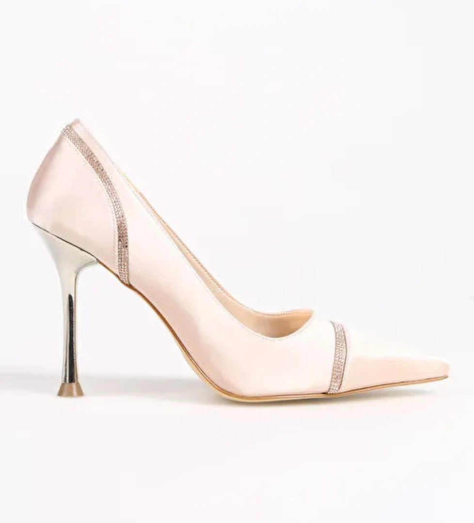 F By Fabrika Ekru Kadın Saten Topuklu Ayakkabı PIETRA