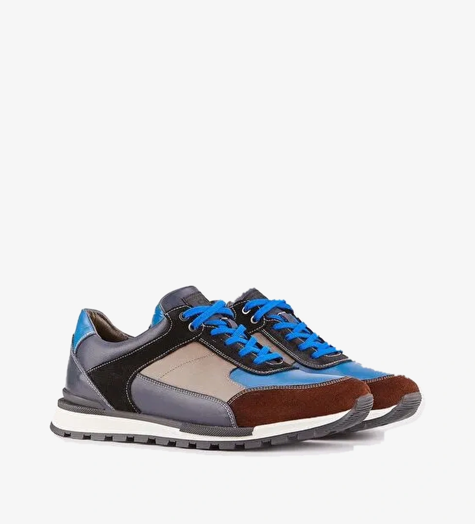 Light Termo Tabanlı Hakiki Deri Lacivert Bağcıklı Erkek Spor Ayakkabı - Görsel 1