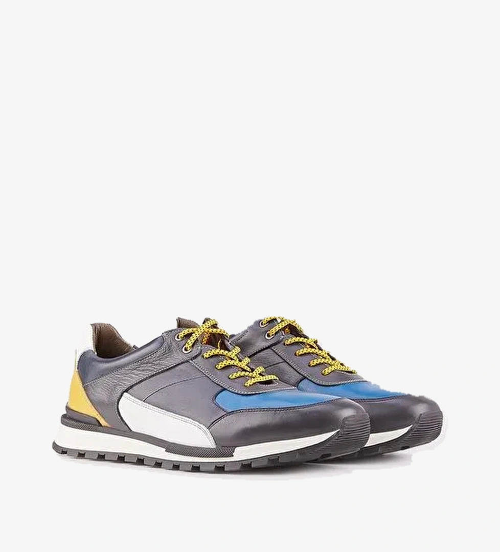 Hakiki Deri Gri Bağcıklı Erkek Spor Ayakkabı - Görsel 1
