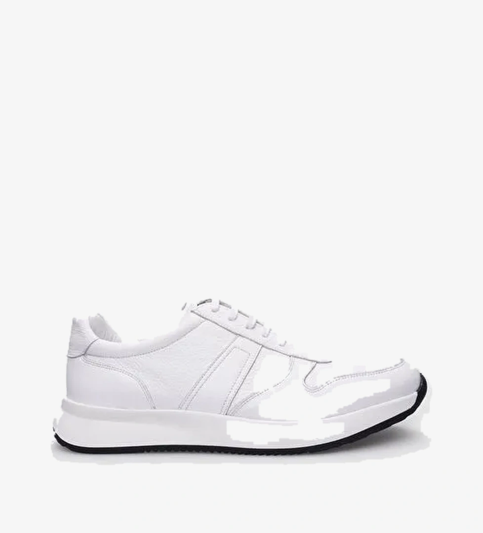 %100 Hakiki Deri Beyaz Bağcıklı Erkek Sneaker - Görsel 1