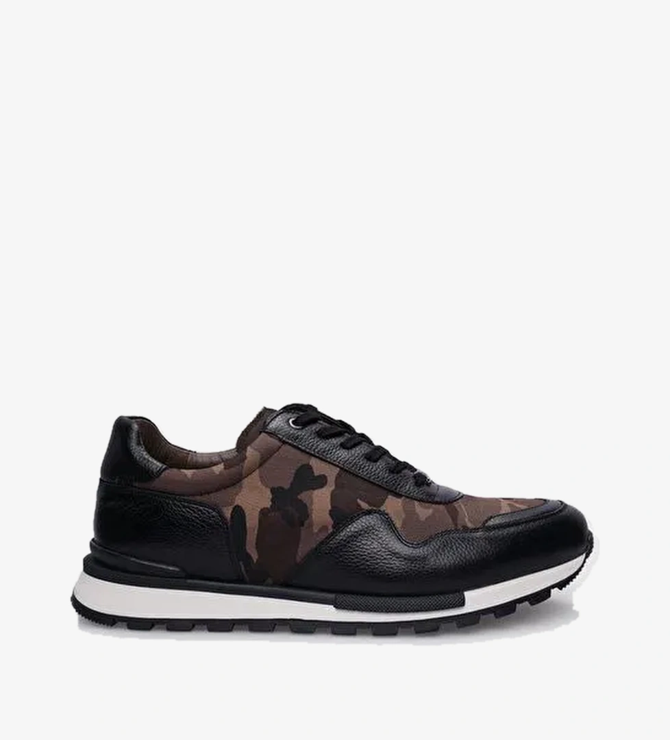 Cabani Ayakkabı Siyah-Kahverengi Erkek Deri - Kumaş Sneaker 112940S - Görsel 1