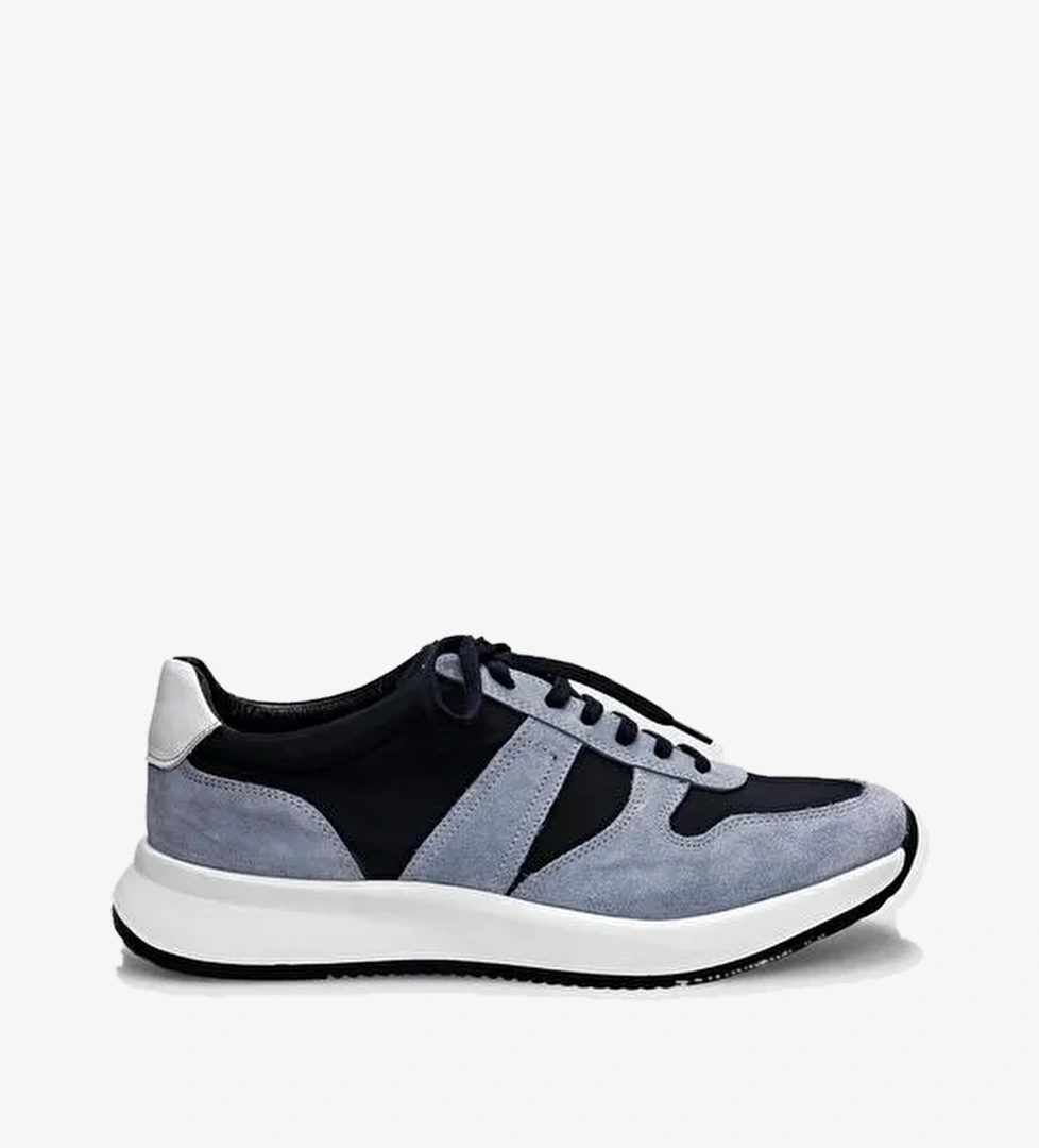 Hakiki Deri Mavi Bağcıklı Erkek Spor Ayakkabı - Görsel 1