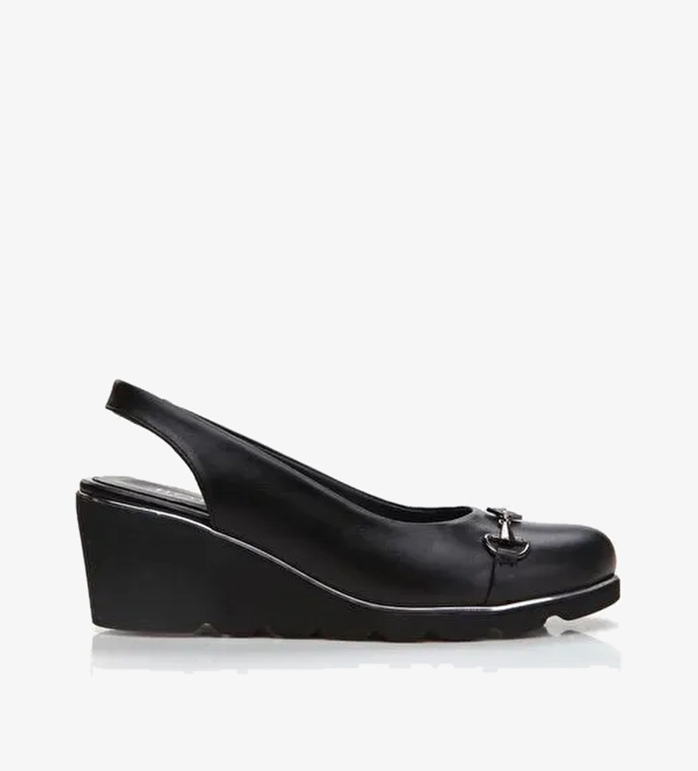 Hakiki Deri Siyah Kadın Kalın Topuk - Görsel 1