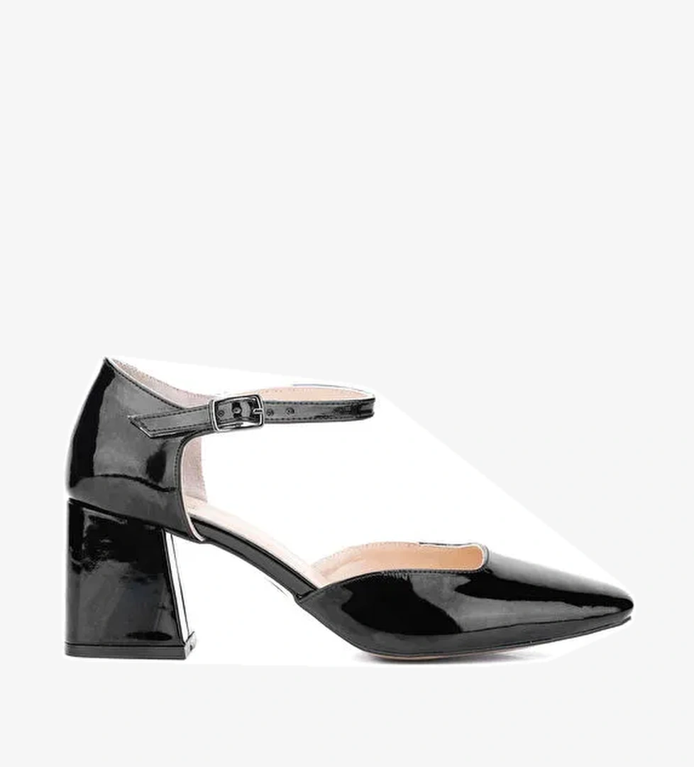 Tamer Tanca Kadın Suni Deri Siyah Rugan Topuklu Ayakkabı - Görsel 1