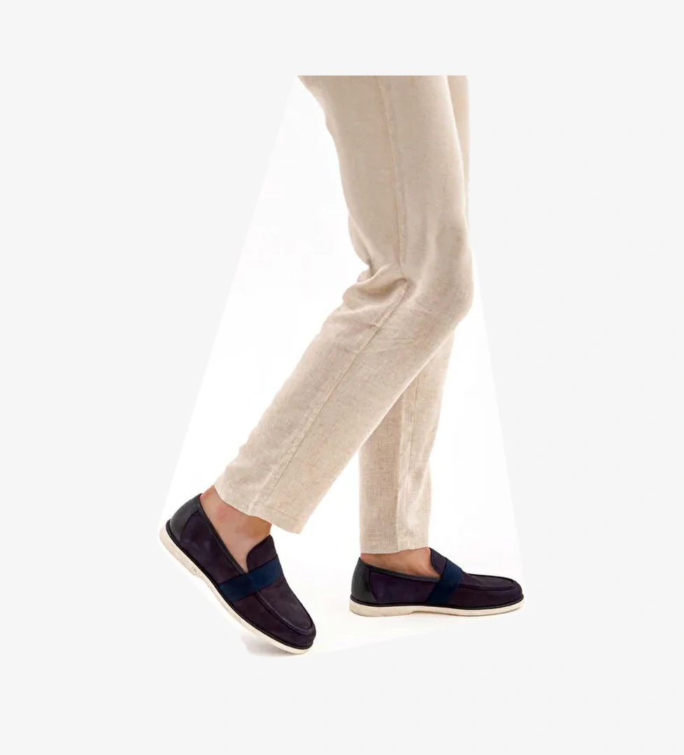 Tamer Tanca Erkek Hakiki Deri Lacivert Nubuk Casual Ayakkabı - Görsel 1