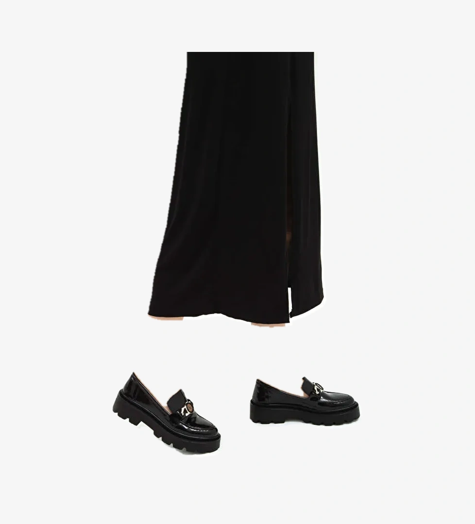 Tamer Tanca Kadın Suni Deri Siyah Rugan Loafer Ayakkabı - Görsel 1