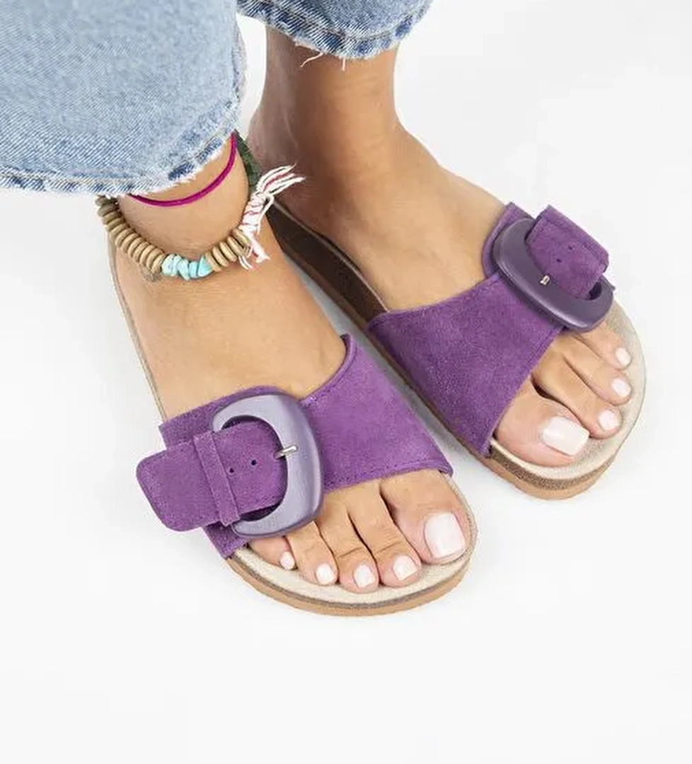 Manijero Mor Kadın Süet Terlik MNJ.001.04 - Görsel 1