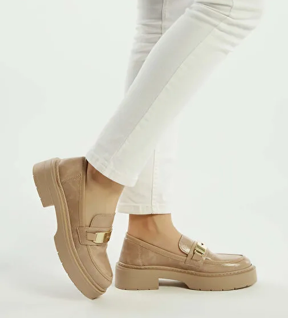 Tamer Tanca Kadın Suni Deri Nude Loafer Ayakkabı - Görsel 1