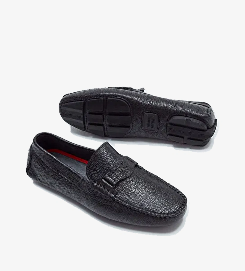 Tamer Tanca Erkek Hakiki Deri Siyah Floter Loafer Ayakkabı - Görsel 1
