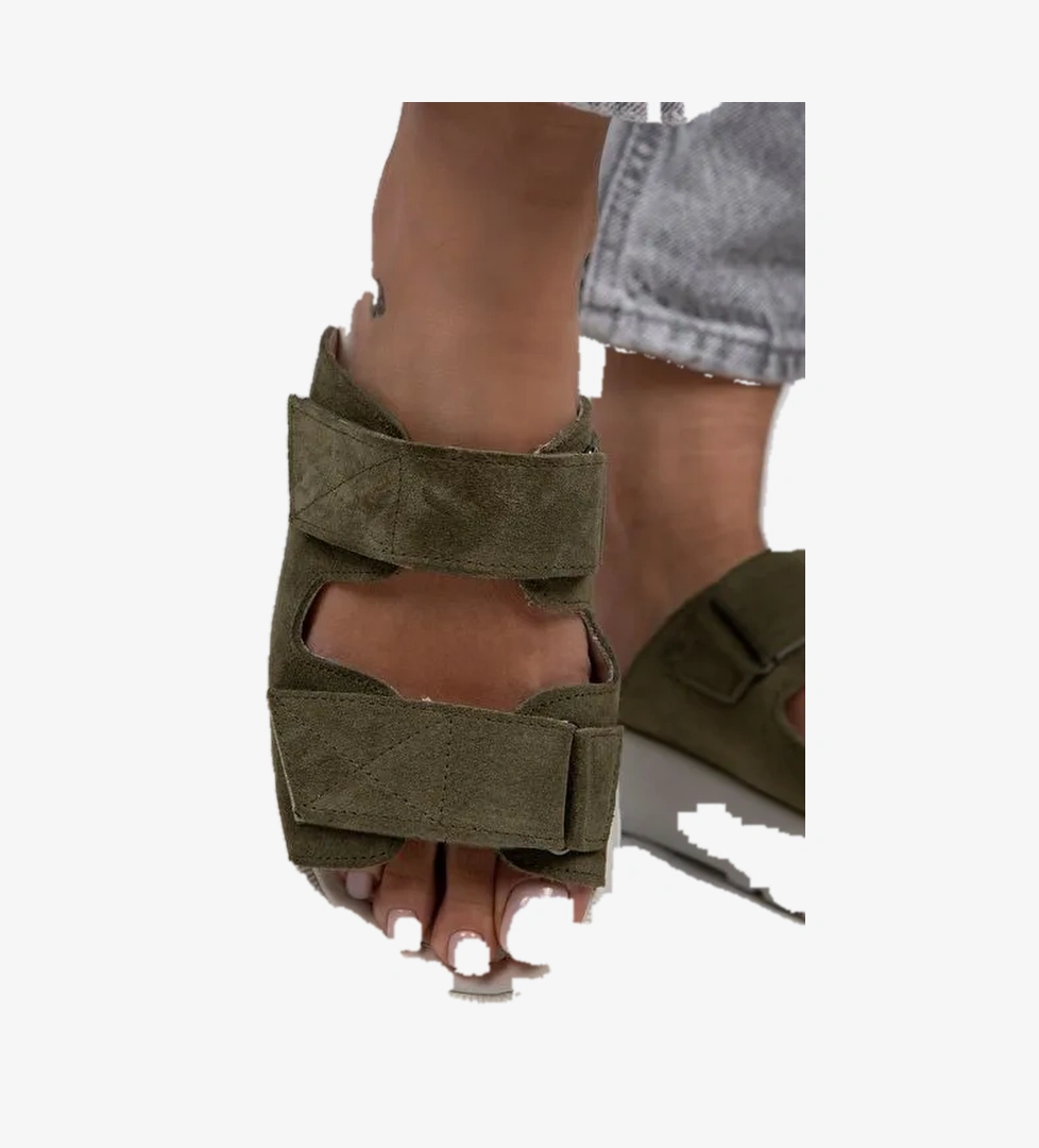 Manijero Çağla Yeşili-Beyaz Kadın Süet Terlik MNJ.082.03 - Görsel 1