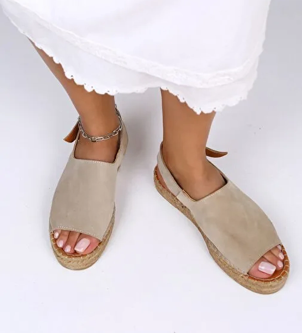 Manijero Bej Kadın Süet Sandalet MNJ.007.02 - Görsel 1