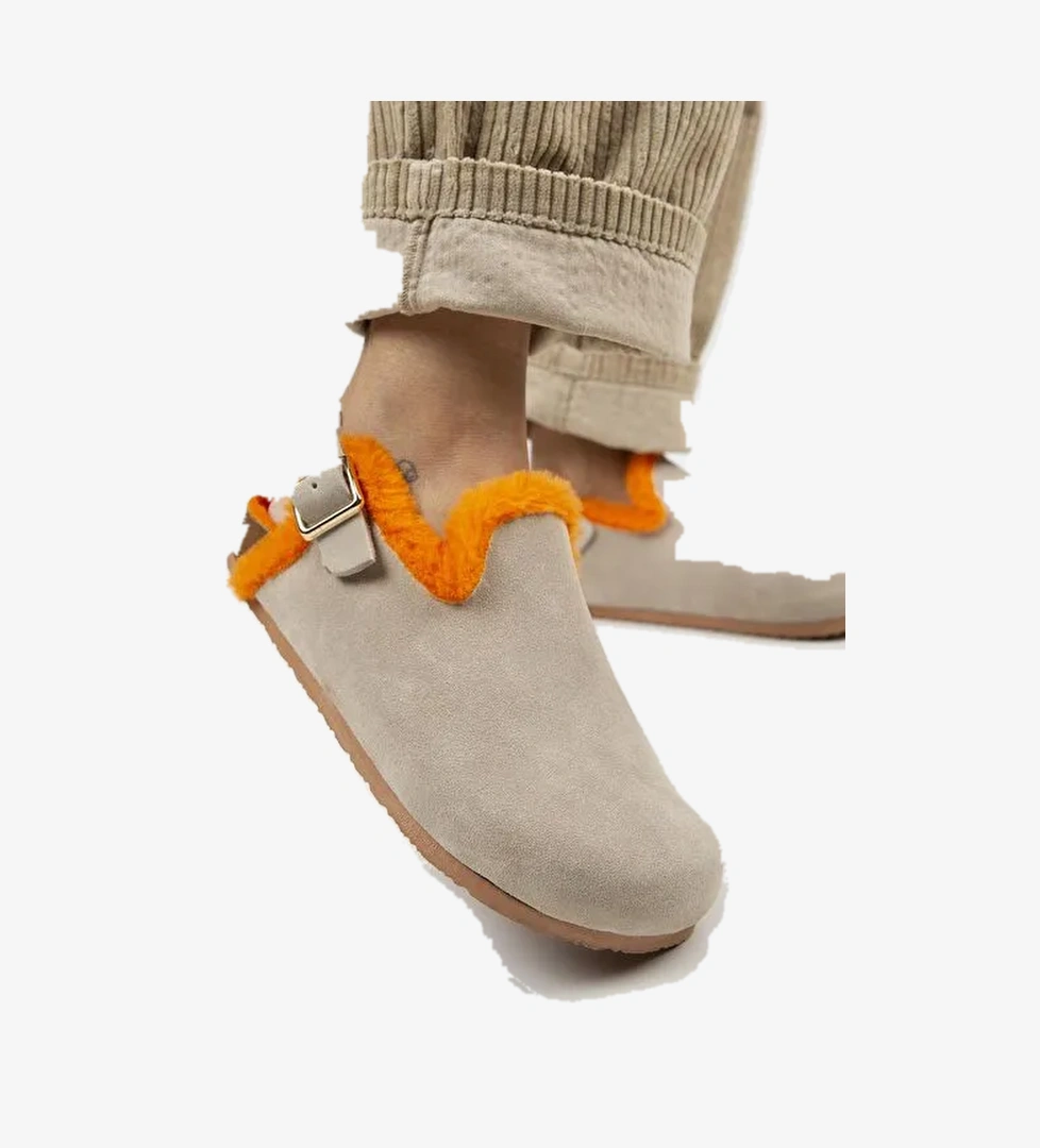 Manijero Bej-Turuncu Kadın Deri - Kürklü Sandalet MNJ.100.09 - Görsel 1