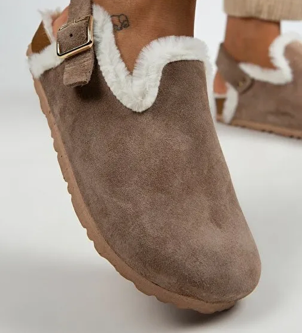 Manijero Vizon Kadın Süet - Kürklü Sandalet MNJ.100.02 - Görsel 1