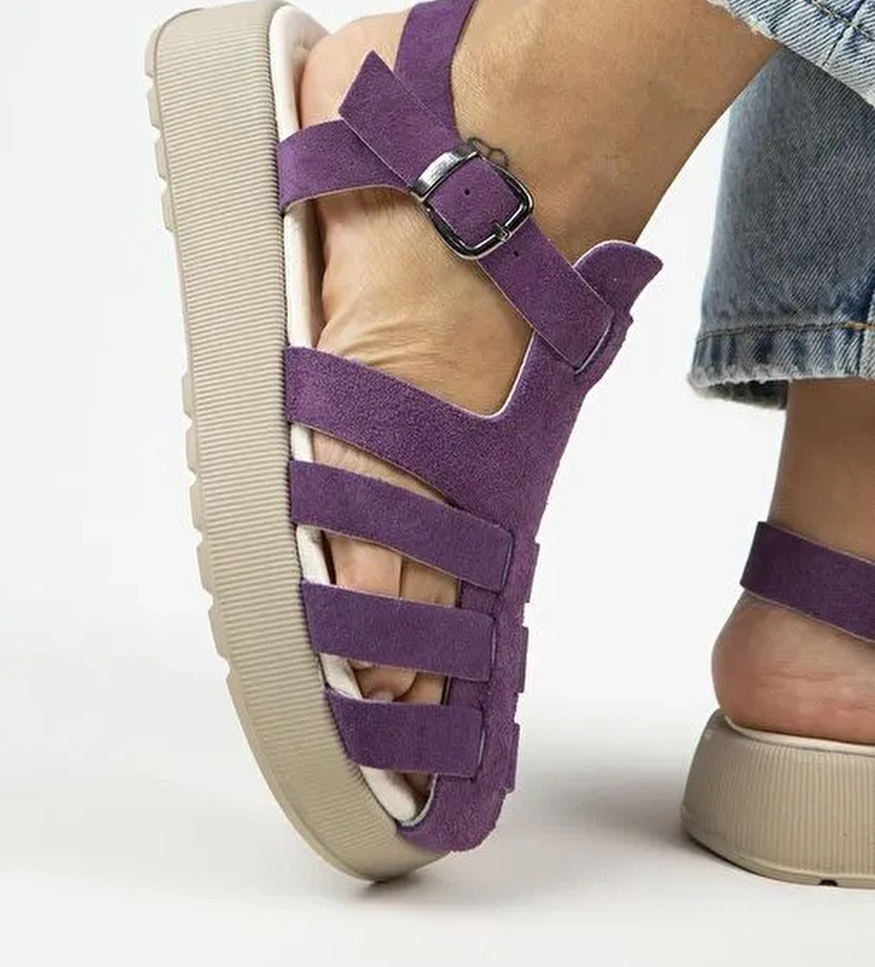 Manijero Mor - Vizon Kadın Deri Sandalet MNJ.034.14 - Görsel 1