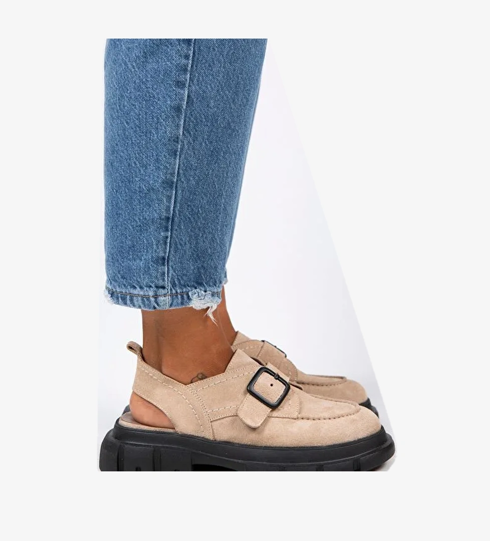 Manijero Bej Kadın Süet Sandalet MNJ.084.02 - Görsel 1