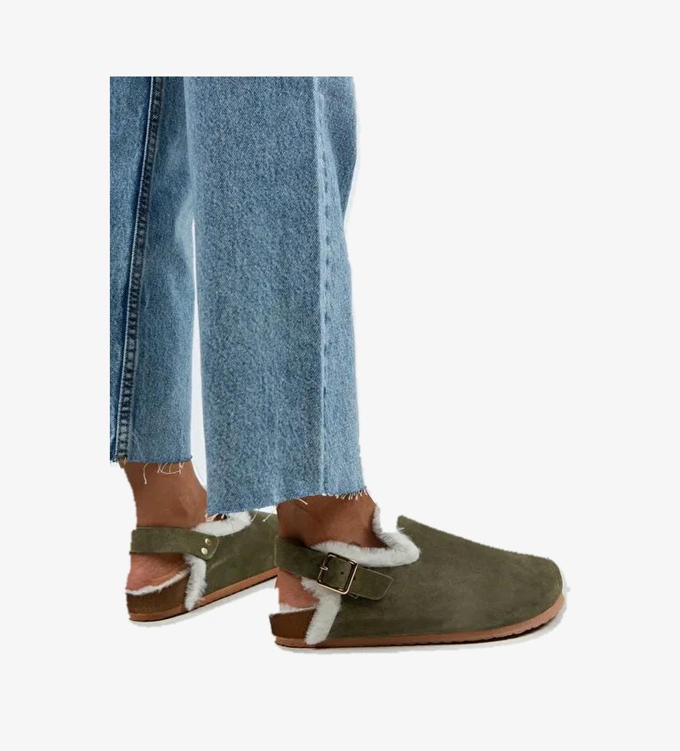 Manijero Haki Kadın Süet - Kürklü Sandalet MNJ.100.04 - Görsel 1