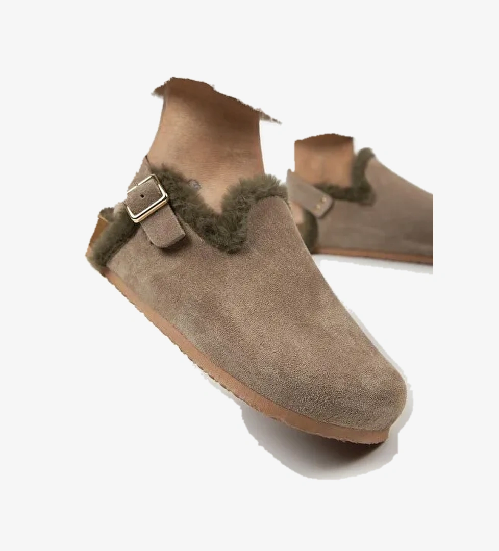 Manijero Vizon-Haki Kadın Süet - Kürklü Sandalet MNJ.100.08 - Görsel 1