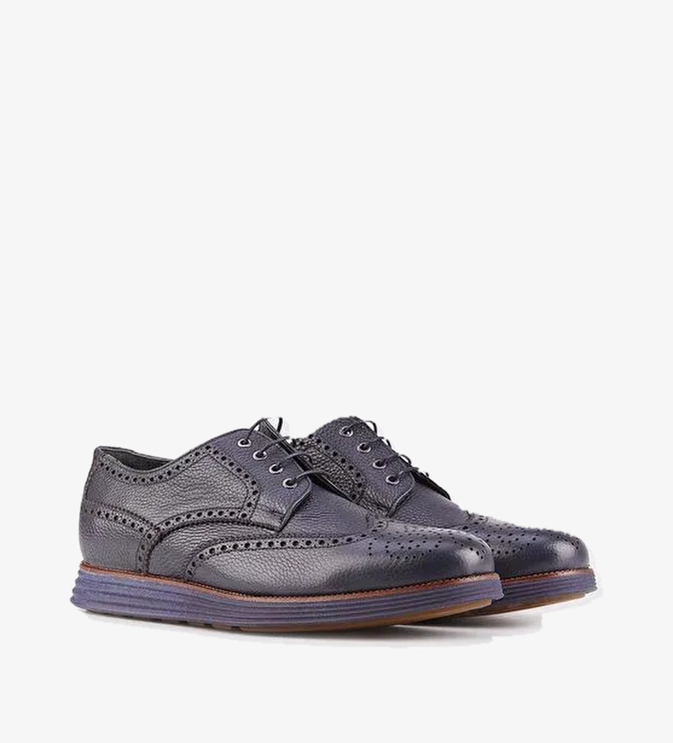 Hakiki Deri Erkek Lacivert Bağcıklı Günlük Ayakkabı - Görsel 1