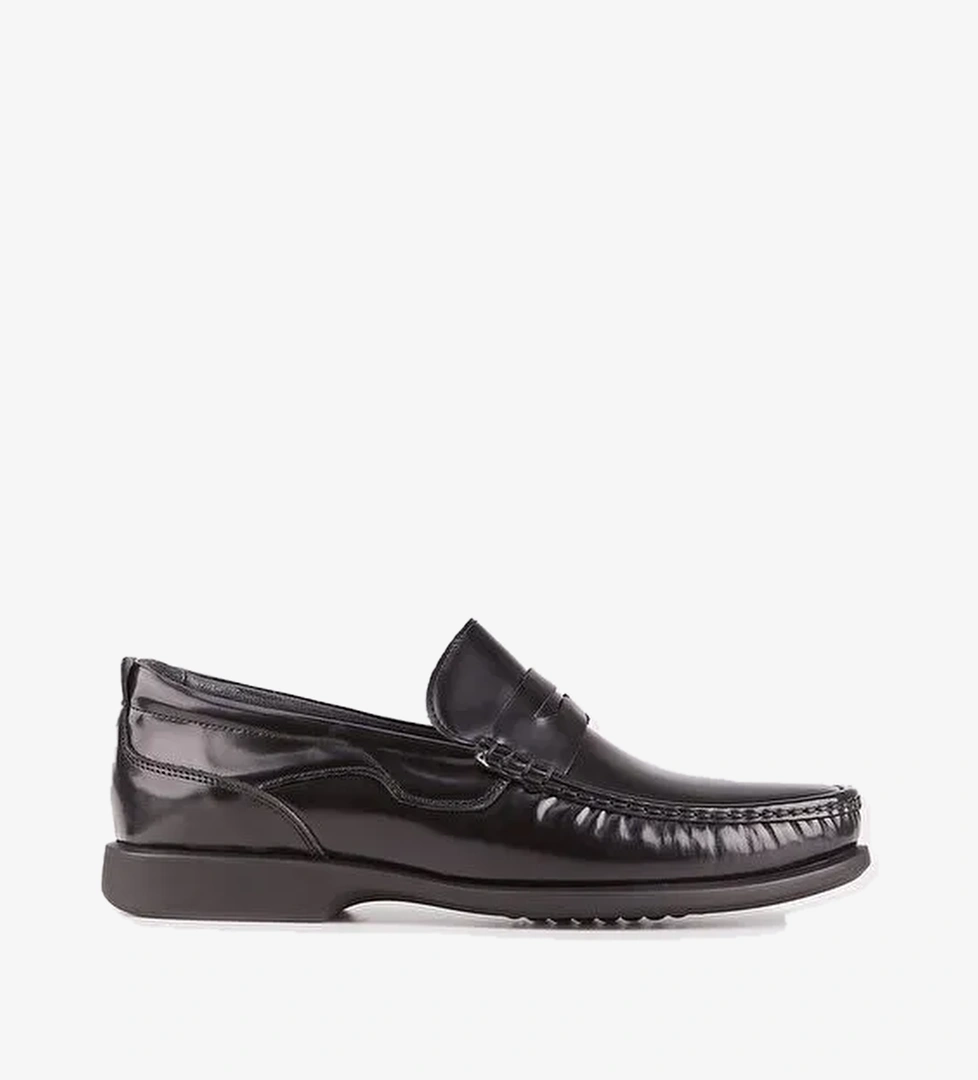 Hakiki Deri Siyah Kaymaz Kauçuk Tabanlı Erkek Günlük Ayakkabı - Görsel 1