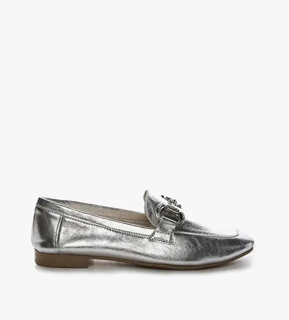 Valmenti Ester Kadın Gümüş Metalik Hakiki Deri Loafer Ayakkabı - Görsel 1