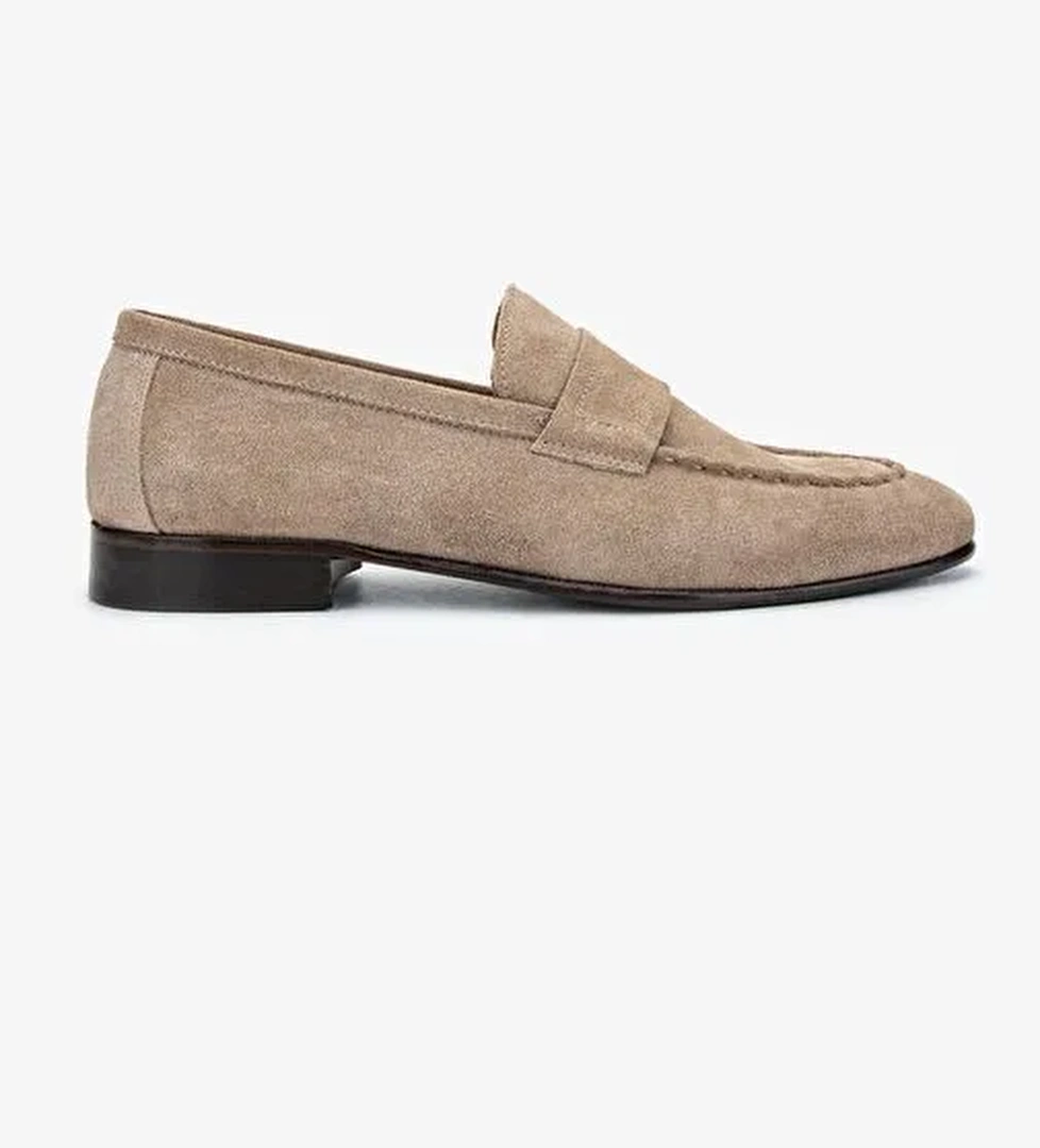 Valmenti Thonas Erkek Bej Süet Hakiki Deri Loafer Ayakkabı - Görsel 1