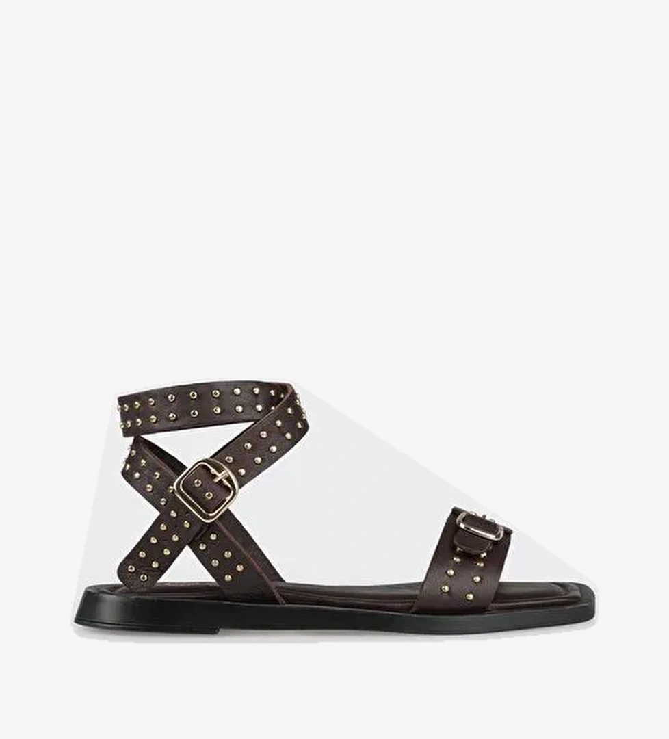 Kahve Deri Kadın Düz Sandalet - Görsel 1