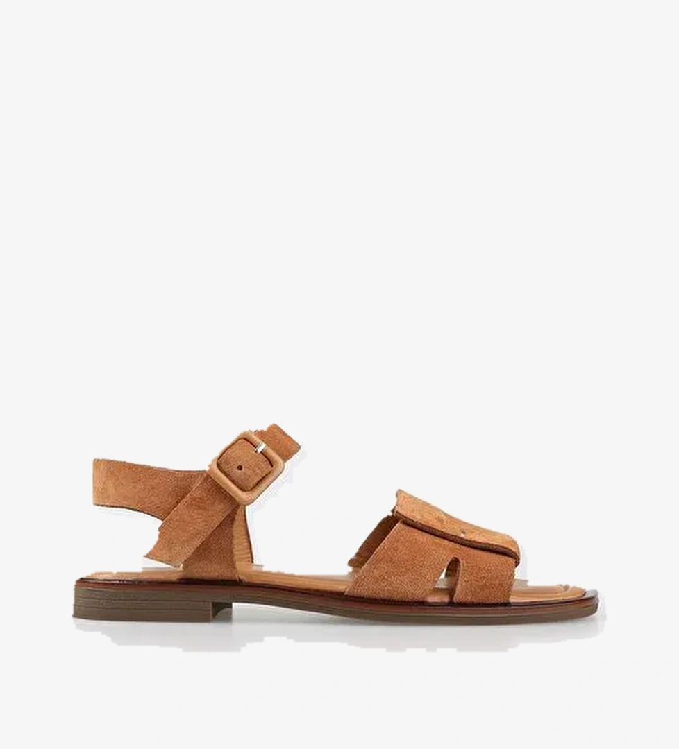 Taba Deri Kadın Düz Sandalet - Görsel 1