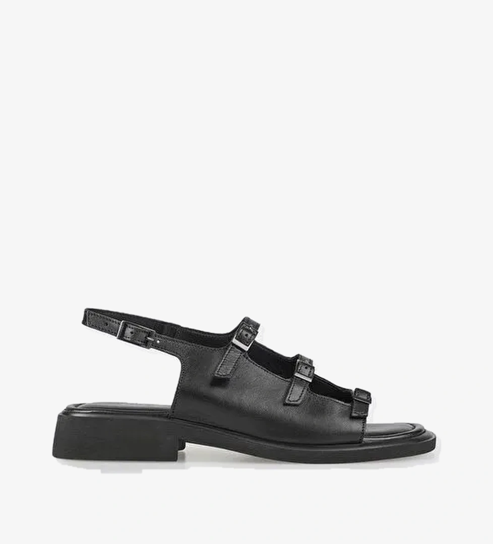 Siyah Deri Kadın Düz Sandalet - Görsel 1